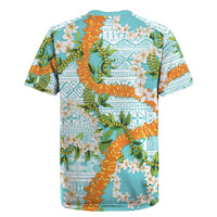 Aloha Festive Hawaii Rugby Jersey Mokihana - Maile and Ilima on Turquoise LT7 - Polynesian Pride