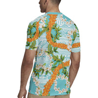 Aloha Festive Hawaii Rugby Jersey Mokihana - Maile and Ilima on Turquoise LT7 - Polynesian Pride