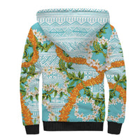 Aloha Festive Hawaii Sherpa Hoodie Mokihana - Maile and Ilima on Turquoise - Polynesian Pride