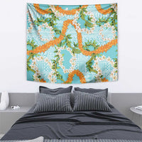 Aloha Festive Hawaii Tapestry Mokihana - Maile and Ilima on Turquoise - Polynesian Pride
