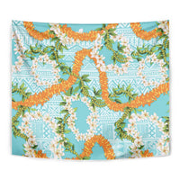 Aloha Festive Hawaii Tapestry Mokihana - Maile and Ilima on Turquoise - Polynesian Pride