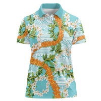 Aloha Festive Hawaii Women Polo Shirt Mokihana - Maile and Ilima on Turquoise LT7 Female Turquoise - Polynesian Pride