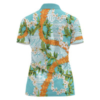 Aloha Festive Hawaii Women Polo Shirt Mokihana - Maile and Ilima on Turquoise LT7 - Polynesian Pride