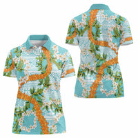 Aloha Festive Hawaii Women Polo Shirt Mokihana - Maile and Ilima on Turquoise LT7 - Polynesian Pride