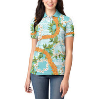 Aloha Festive Hawaii Women Polo Shirt Mokihana - Maile and Ilima on Turquoise LT7 - Polynesian Pride