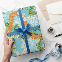 Aloha Festive Hawaii Wrapping Paper Mokihana - Maile and Ilima on Turquoise LT7 - Polynesian Pride