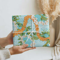Aloha Festive Hawaii Wrapping Paper Mokihana - Maile and Ilima on Turquoise LT7 - Polynesian Pride