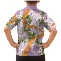 Aloha Festive Hawaii Family Matching Mermaid Dress and Hawaiian Shirt Mokihana - Maile and Ilima on Lilac - Polynesian Pride