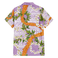 Aloha Festive Hawaii Family Matching Off The Shoulder Long Sleeve Dress and Hawaiian Shirt Mokihana - Maile and Ilima on Lilac - Polynesian Pride