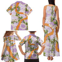 Aloha Festive Hawaii Family Matching Tank Maxi Dress and Hawaiian Shirt Mokihana - Maile and Ilima on Lilac - Polynesian Pride