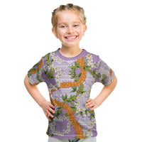 Aloha Festive Hawaii Kid T Shirt Mokihana - Maile and Ilima on Lilac - Polynesian Pride