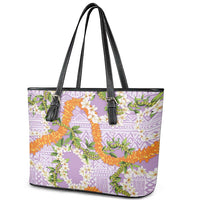 Aloha Festive Hawaii Leather Tote Bag Mokihana - Maile and Ilima on Lilac - Polynesian Pride