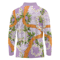 Aloha Festive Hawaii Long Sleeve Polo Shirt Mokihana - Maile and Ilima on Lilac LT7 - Polynesian Pride
