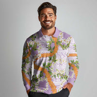 Aloha Festive Hawaii Long Sleeve Polo Shirt Mokihana - Maile and Ilima on Lilac LT7 - Polynesian Pride