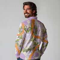 Aloha Festive Hawaii Long Sleeve Polo Shirt Mokihana - Maile and Ilima on Lilac LT7 - Polynesian Pride