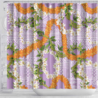 Aloha Festive Hawaii Shower Curtain Mokihana - Maile and Ilima on Lilac - Polynesian Pride