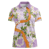 Aloha Festive Hawaii Women Polo Shirt Mokihana - Maile and Ilima on Lilac LT7 Female Lilac - Polynesian Pride