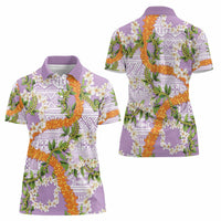 Aloha Festive Hawaii Women Polo Shirt Mokihana - Maile and Ilima on Lilac LT7 - Polynesian Pride