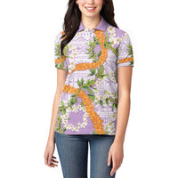 Aloha Festive Hawaii Women Polo Shirt Mokihana - Maile and Ilima on Lilac LT7 - Polynesian Pride