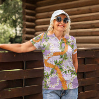 Aloha Festive Hawaii Women Polo Shirt Mokihana - Maile and Ilima on Lilac LT7 - Polynesian Pride