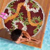 Aloha Festive Hawaii Beach Blanket Mokihana - Maile and Ilima on Crimson - Polynesian Pride
