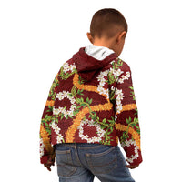 Aloha Festive Hawaii Kid Hoodie Mokihana - Maile and Ilima on Crimson - Polynesian Pride