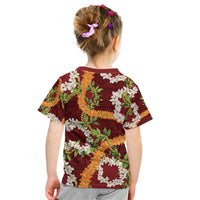 Aloha Festive Hawaii Kid T Shirt Mokihana - Maile and Ilima on Crimson - Polynesian Pride
