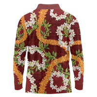 Aloha Festive Hawaii Long Sleeve Polo Shirt Mokihana - Maile and Ilima on Crimson LT7 - Polynesian Pride