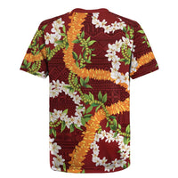Aloha Festive Hawaii Rugby Jersey Mokihana - Maile and Ilima on Crimson LT7 - Polynesian Pride