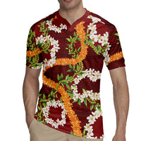 Aloha Festive Hawaii Rugby Jersey Mokihana - Maile and Ilima on Crimson LT7 - Polynesian Pride