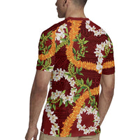 Aloha Festive Hawaii Rugby Jersey Mokihana - Maile and Ilima on Crimson LT7 - Polynesian Pride