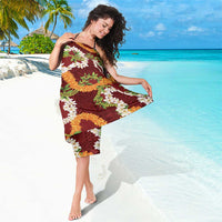 Aloha Festive Hawaii Sarong Mokihana - Maile and Ilima on Crimson - Polynesian Pride