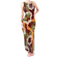 Aloha Festive Hawaii Tank Maxi Dress Mokihana - Maile and Ilima on Crimson LT7 Women Crimson - Polynesian Pride