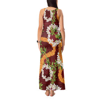 Aloha Festive Hawaii Tank Maxi Dress Mokihana - Maile and Ilima on Crimson LT7 - Polynesian Pride
