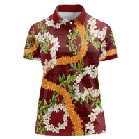Aloha Festive Hawaii Women Polo Shirt Mokihana - Maile and Ilima on Crimson LT7 Female Crimson - Polynesian Pride