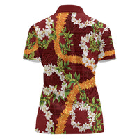 Aloha Festive Hawaii Women Polo Shirt Mokihana - Maile and Ilima on Crimson LT7 - Polynesian Pride