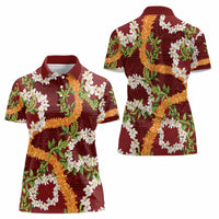 Aloha Festive Hawaii Women Polo Shirt Mokihana - Maile and Ilima on Crimson LT7 - Polynesian Pride
