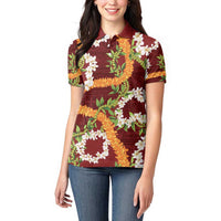 Aloha Festive Hawaii Women Polo Shirt Mokihana - Maile and Ilima on Crimson LT7 - Polynesian Pride