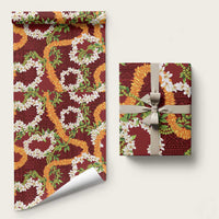 Aloha Festive Hawaii Wrapping Paper Mokihana - Maile and Ilima on Crimson LT7 58" × 23" Crimson - Polynesian Pride