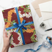 Aloha Festive Hawaii Wrapping Paper Mokihana - Maile and Ilima on Crimson LT7 - Polynesian Pride