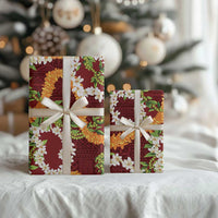 Aloha Festive Hawaii Wrapping Paper Mokihana - Maile and Ilima on Crimson LT7 - Polynesian Pride