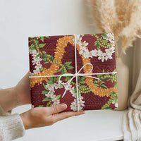 Aloha Festive Hawaii Wrapping Paper Mokihana - Maile and Ilima on Crimson LT7 - Polynesian Pride