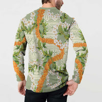 Aloha Festive Hawaii Button Sweatshirt Mokihana - Maile Leis in Muted Summer LT7 - Polynesian Pride
