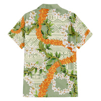 Aloha Festive Hawaii Family Matching Long Sleeve Bodycon Dress and Hawaiian Shirt Mokihana - Maile Leis in Muted Summer - Polynesian Pride