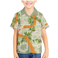 Aloha Festive Hawaii Family Matching Mermaid Dress and Hawaiian Shirt Mokihana - Maile Leis in Muted Summer - Polynesian Pride