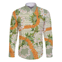 Aloha Festive Hawaii Family Matching Off Shoulder Maxi Dress and Hawaiian Shirt Mokihana - Maile Leis in Muted Summer - Polynesian Pride