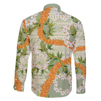Aloha Festive Hawaii Family Matching Off Shoulder Maxi Dress and Hawaiian Shirt Mokihana - Maile Leis in Muted Summer - Polynesian Pride