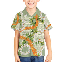Aloha Festive Hawaii Family Matching Puletasi and Hawaiian Shirt Mokihana - Maile Leis in Muted Summer - Polynesian Pride