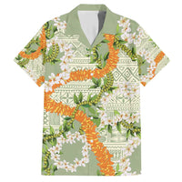 Aloha Festive Hawaii Family Matching Short Sleeve Bodycon Dress and Hawaiian Shirt Mokihana - Maile Leis in Muted Summer LT7 Dad's Shirt - Short Sleeve Sage Green - Polynesian Pride