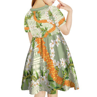 Aloha Festive Hawaii Kid Short Sleeve Dress Mokihana - Maile Leis in Muted Summer LT7 - Polynesian Pride